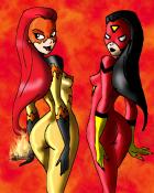 Firestar and Spider-Woman by VL, Coloured by LordK
